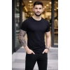 Erkek T-shirt Bisiklet Yaka Slim Fit Dar Kesim Likralı Tişört Günlük Basic Body - Siyah