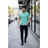 Erkek T-shirt Bisiklet Yaka Slim Fit Dar Kesim Likralı Tişört Günlük Basic Body - Turkuvaz