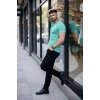 Erkek T-shirt Bisiklet Yaka Slim Fit Dar Kesim Likralı Tişört Günlük Basic Body - Turkuvaz
