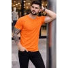 Erkek T-shirt Bisiklet Yaka Slim Fit Dar Kesim Likralı Tişört Günlük Basic Body - Turuncu