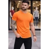 Erkek T-shirt Bisiklet Yaka Slim Fit Dar Kesim Likralı Tişört Günlük Basic Body - Turuncu