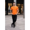 Erkek T-shirt Bisiklet Yaka Slim Fit Dar Kesim Likralı Tişört Günlük Basic Body - Turuncu