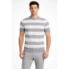 Erkek T-shirt Çizgili Triko Dokuma Bisiklet Yaka Tişört - Gri