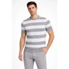 Erkek T-shirt Çizgili Triko Dokuma Bisiklet Yaka Tişört - Gri