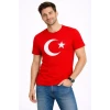 Erkek T-shirt Kısa Kol Bisiklet Yaka Ay Yıldız Bayrak Baskılı Tişört - Kırmızı