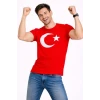 Erkek T-shirt Kısa Kol Bisiklet Yaka Ay Yıldız Bayrak Baskılı Tişört - Kırmızı