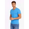Erkek T-shirt V Yaka Slim Fit Dar Kesim Likralı Tişört Günlük Basic Body - Açık Mavi