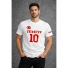 Erkek Türkiye Ay Yıldız Baskılı 10 Numara Forma Tişört Taraftar T-shirt - Beyaz