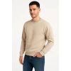 Erkek Üç İplik Düz Bisiklet Yaka Sweatshirt - Bej