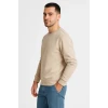 Erkek Üç İplik Düz Bisiklet Yaka Sweatshirt - Bej