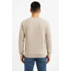 Erkek Üç İplik Düz Bisiklet Yaka Sweatshirt - Bej