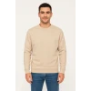 Erkek Üç İplik Düz Bisiklet Yaka Sweatshirt - Bej