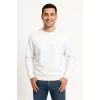 Erkek Üç İplik Düz Bisiklet Yaka Sweatshirt - Beyaz