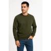 Erkek Üç İplik Düz Bisiklet Yaka Sweatshirt - Haki