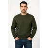 Erkek Üç İplik Düz Bisiklet Yaka Sweatshirt - Haki