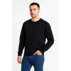 Erkek Üç İplik Düz Bisiklet Yaka Sweatshirt - Siyah
