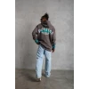 Erkek Üç İplik İçi Pamuklu Alev Baskılı Kapüşonlu Sweatshirt - Gri