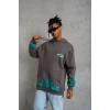 Erkek Üç İplik İçi Pamuklu Alev Baskılı Kapüşonlu Sweatshirt - Gri