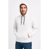 Erkek Üç İplik Kapüşonlu Kanguru Cepli Sweatshirt Hoodie - Beyaz