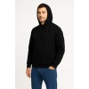 Erkek Üç İplik Kapüşonlu Kanguru Cepli Sweatshirt Hoodie - Siyah