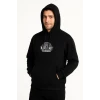 Erkek Üç İplik Kapüşonlu Ön Ve Arka Baskılı Sweatshirt Hoodie - Siyah