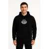 Erkek Üç İplik Kapüşonlu Ön Ve Arka Baskılı Sweatshirt Hoodie - Siyah