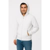 Erkek Üç İplik Kapüşonlu Tam Fermuarlı Kanguru Çepli Sweatshirt Hoodie - Beyaz