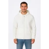 Erkek Üç İplik Kapüşonlu Tam Fermuarlı Kanguru Çepli Sweatshirt Hoodie - Beyaz
