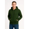 Erkek Üç İplik Kapüşonlu Tam Fermuarlı Kanguru Çepli Sweatshirt Hoodie - Haki