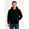 Erkek Üç İplik Kapüşonlu Tam Fermuarlı Kanguru Çepli Sweatshirt Hoodie - Siyah