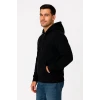 Erkek Üç İplik Kapüşonlu Tam Fermuarlı Kanguru Çepli Sweatshirt Hoodie - Siyah