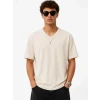 Erkek V Yaka Basic Tişört Kısa Kol Yazlık Regular Fit T-shirt - Bej