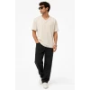Erkek V Yaka Basic Tişört Kısa Kol Yazlık Regular Fit T-shirt - Bej