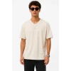 Erkek V Yaka Basic Tişört Kısa Kol Yazlık Regular Fit T-shirt - Bej