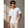 Erkek V Yaka Basic Tişört Kısa Kol Yazlık Regular Fit T-shirt - Beyaz
