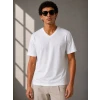 Erkek V Yaka Basic Tişört Kısa Kol Yazlık Regular Fit T-shirt - Beyaz