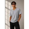 Erkek V Yaka Basic Tişört Kısa Kol Yazlık Regular Fit T-shirt - Gri