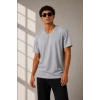 Erkek V Yaka Basic Tişört Kısa Kol Yazlık Regular Fit T-shirt - Gri