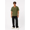 Erkek V Yaka Basic Tişört Kısa Kol Yazlık Regular Fit T-shirt - Haki