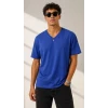 Erkek V Yaka Basic Tişört Kısa Kol Yazlık Regular Fit T-shirt - Saks Mavisi