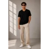 Erkek V Yaka Basic Tişört Kısa Kol Yazlık Regular Fit T-shirt - Siyah