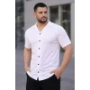 Erkek Waffle Kumaş Kısa Kollu Düğmeli Açık Yaka Regular Fit Gömlek - Beyaz