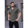 Erkek Waffle Kumaş Kısa Kollu Düğmeli Açık Yaka Regular Fit Gömlek - Haki