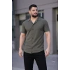Erkek Waffle Kumaş Kısa Kollu Düğmeli Açık Yaka Regular Fit Gömlek - Haki