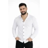 Erkek Waffle Kumaş Uzun Kollu Düğmeli Açık Yaka Regular Fit Gömlek - Beyaz