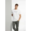 Erkek Wafıl Kumaş Tişört Regular Kalıp Bisiklet Yaka Baskılı Günlük Basic T-shirt - Beyaz
