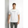 Erkek Wafıl Kumaş Tişört Regular Kalıp Bisiklet Yaka Baskılı Günlük Basic T-shirt - Beyaz