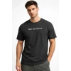 Erkek Wafıl Kumaş Tişört Regular Kalıp Bisiklet Yaka Baskılı Günlük Basic T-shirt - Siyah