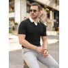 Erkek Yaka Detaylı Desen Dokulu Triko Tişört