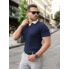 Erkek Yaka Detaylı Desen Dokulu Triko Tişört
